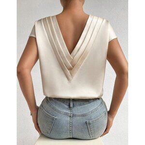 Glamours Champagne V Neck Blouse Batwing Sleeve